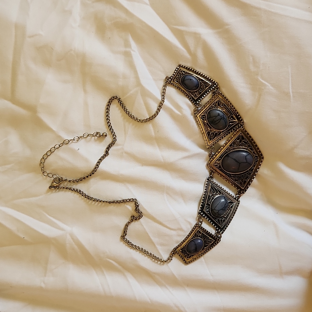 Silver and blue collar necklace